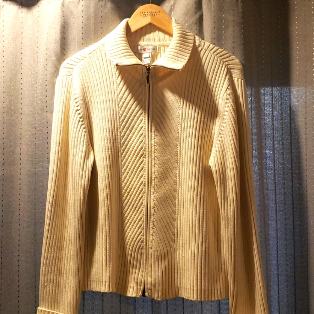 Real Clothes ivory color zipper cardigan, size large
